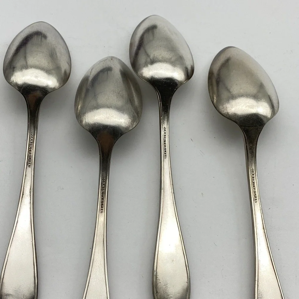 Antique 1910 Oneida Community Sheraton‎ Teaspoons 4 Set Silverplate VTG Ornate